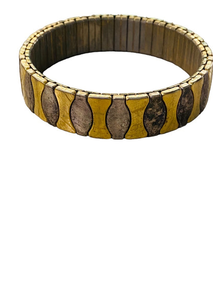 Silvertone Goldtone Stretch Bracelet Stainless Steel Oval Hourglass Design