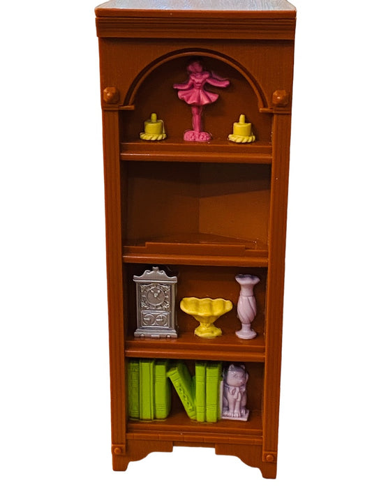 2005 Fisher-Price Loving Family Dollhouse Brown Corner Bookcase Book Shelf Curio