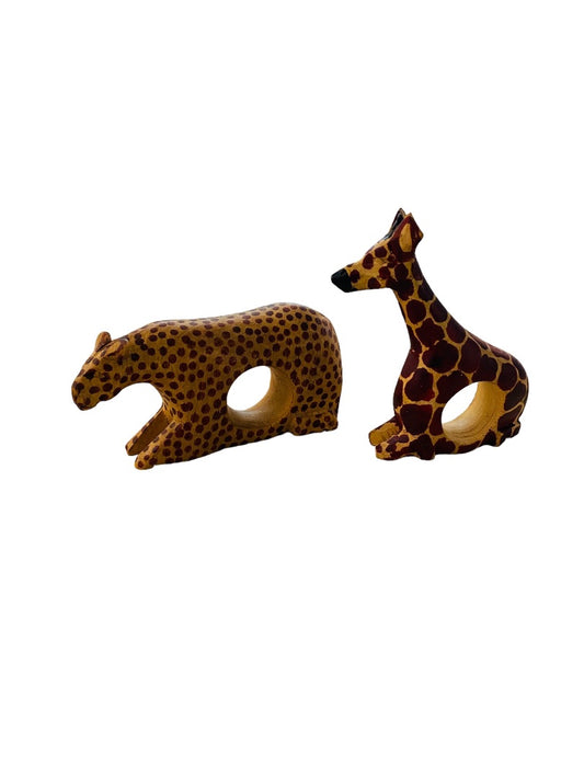 Napkin Rings Holder Wooden Safari Theme Giraffe Leopard Free Standing