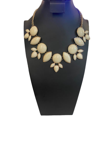 Goldtone and Cream Statement Bib Necklace Adjustable 18"-20"