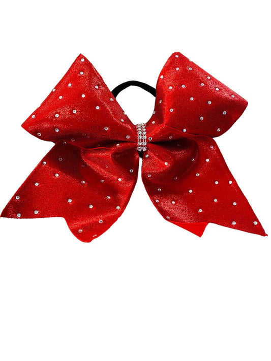 Girls Oversize Hair Bow 8" Elastic Ponytail Holder Red  Bejeweled