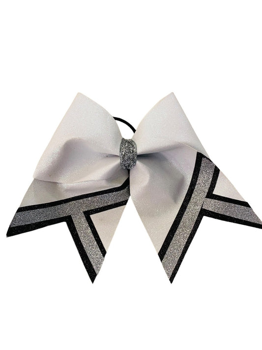 Girls Oversize Hair Bow 8" Elastic Ponytail Holder White Black Glitter