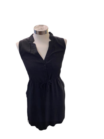 XS LOFT Black Lightweight Summer Dress V-Neck Sleeveless Rayon Black Pockets