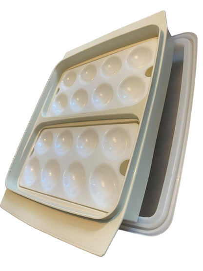 Vintage Tupperware 4 Piece Deviled Egg Carrier Keeper Tray Almond #723-4