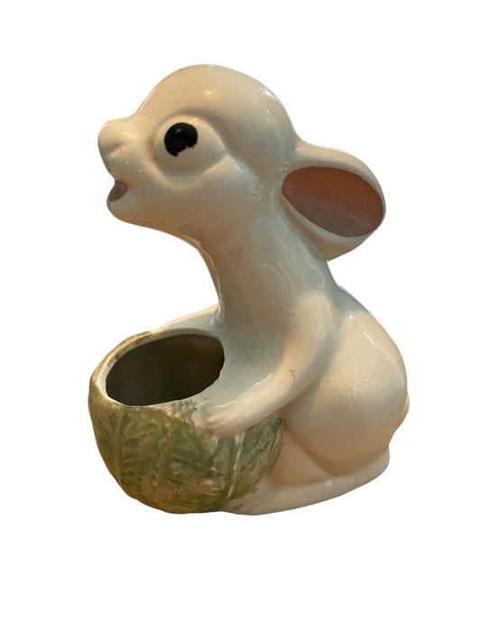 Vintage Pottery Bunny Rabbit Planter Cabbage
