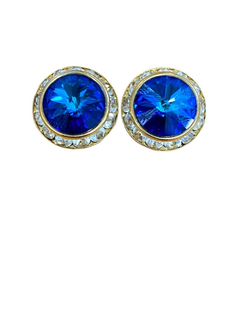 Elegant Blue Rhinestone Round Post Formalwear Earrings