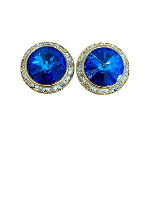 Elegant Blue Rhinestone Round Post Formalwear Earrings