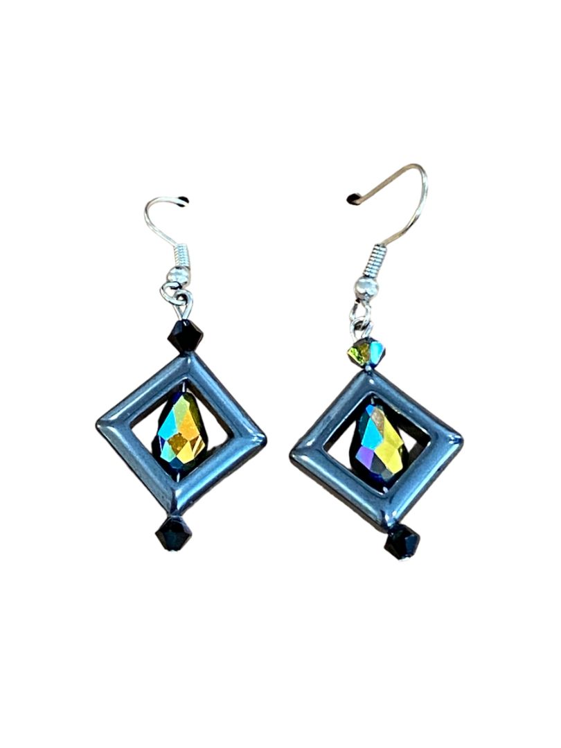 Aurora Borealis Dangle Geometric Shape Beaded Pierced Earrings