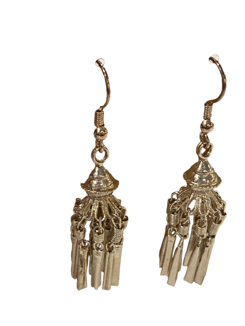 Bohemian Silvertone Dangle Tassel Pierced Earrings