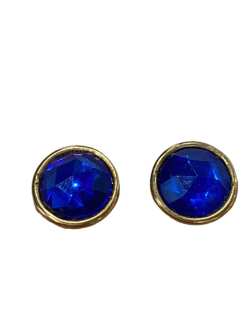 Royal Blue Faceted Goldtone Stud Pierced Earrings