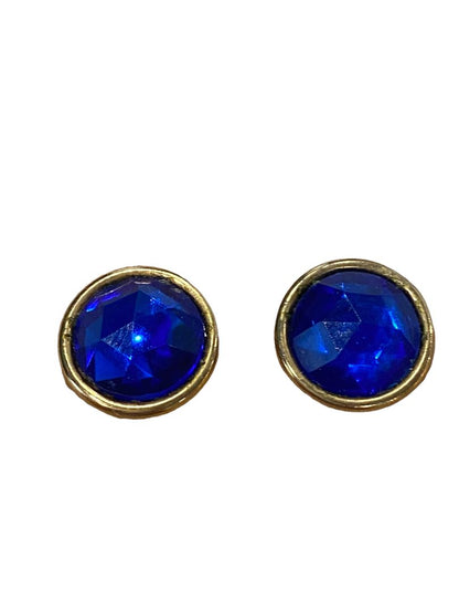 Royal Blue Faceted Goldtone Stud Pierced Earrings