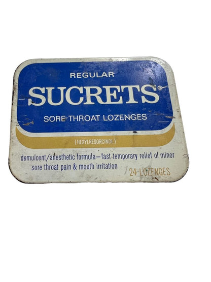 Vintage SUCRETS Tin Empty Sore Throat Lozenge Box Calgon Prop