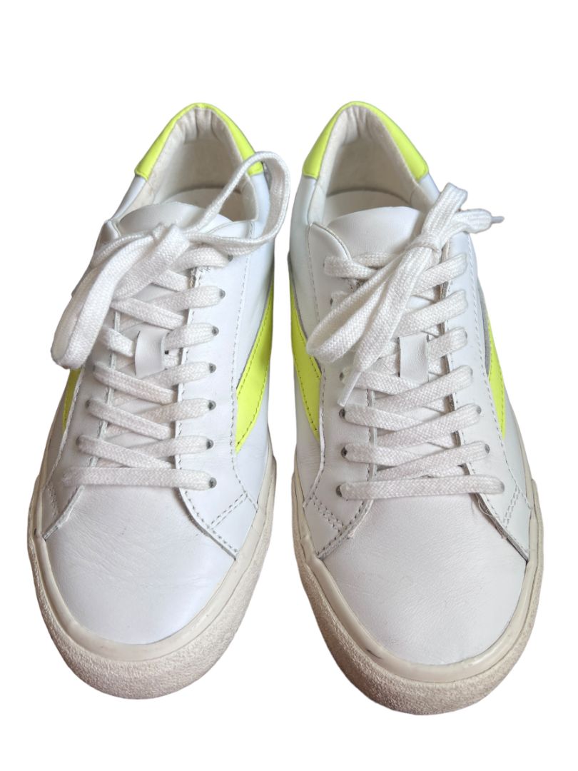 7.5 Madewell Sidewalk Neon Yellow White Sneakers Low Top Lace Up Leather