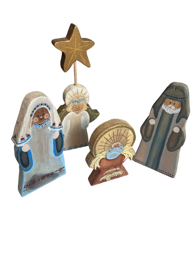 Christmas Nativity Handmade Painted Wooden Holiday Set Jesus