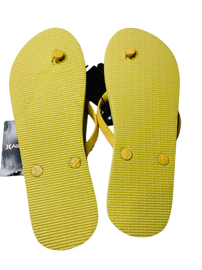 10M Hurley Womens New Animal Flip Flops Yellow Pink Cheetah Sunrise