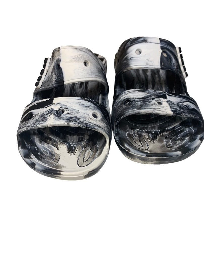 Size 10 Womens (8 Mens) Crocs Adult Unisex Marbled Black White Slide Sandals