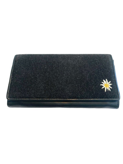 Original Tiroler Loden Black Daisy Wallet Wool Vegan Leather Austria