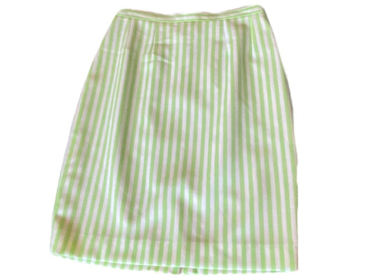 10 Guy Laroche Vintage Lime Green Striped Lined Skirt France