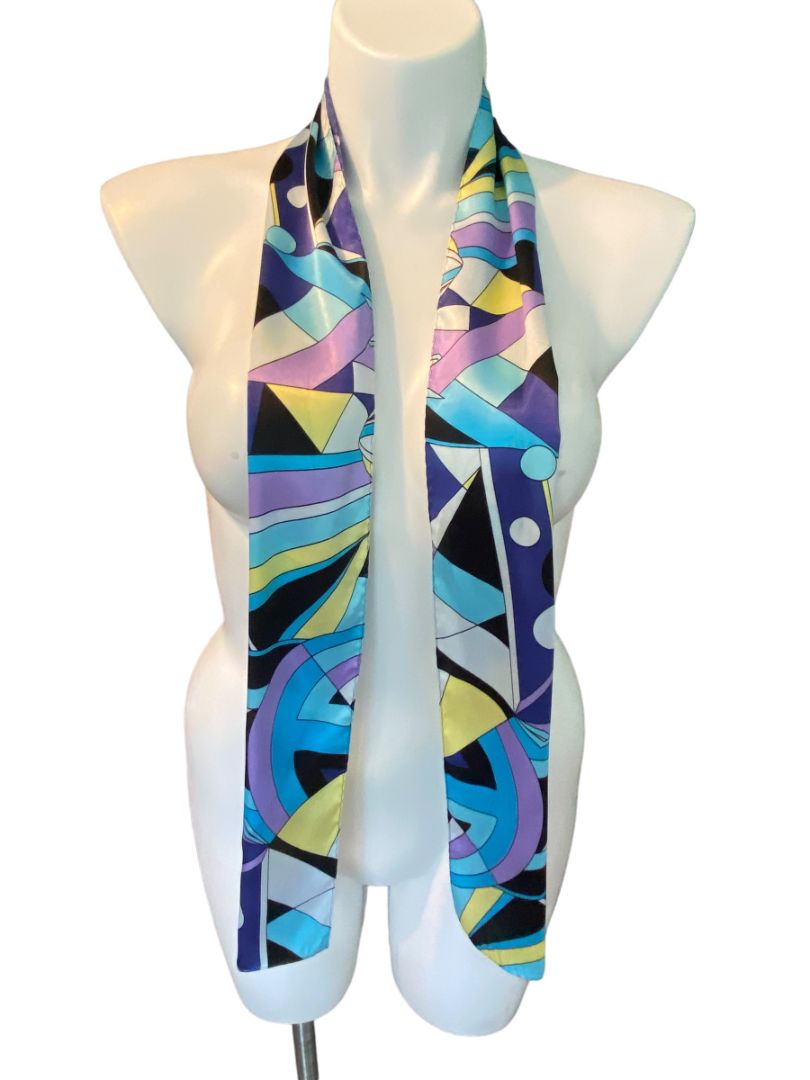 Retro Style 70's 80's Scarf Hair Neck Geometric Blue Purple