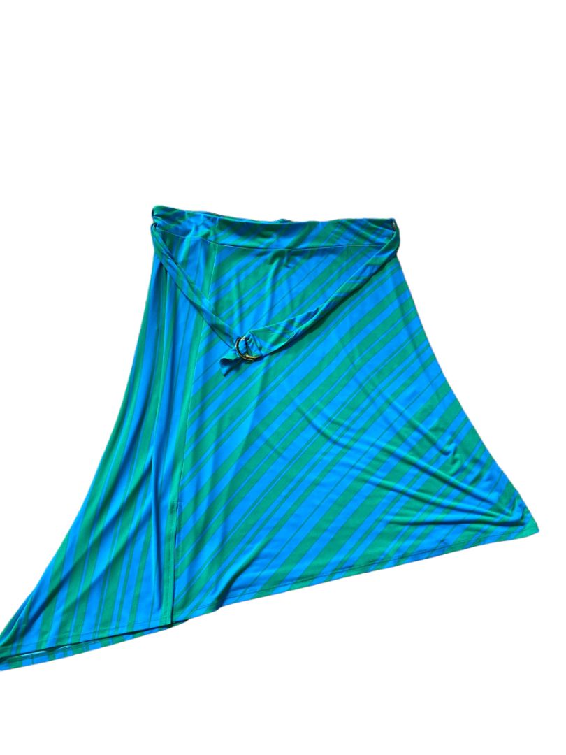 NWT XL Iman Turquoise Green Assymetric Belted Skirt