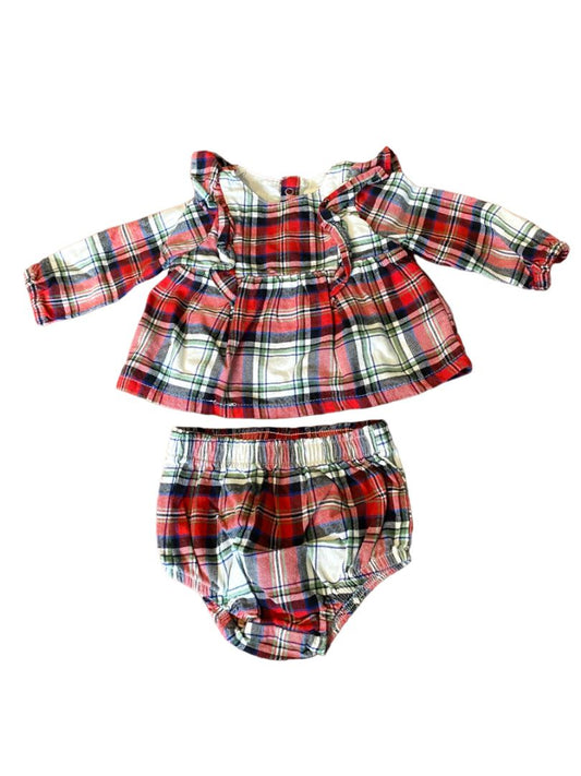 3-6 Month Cat & Jack Plaid Christmas Holiday Dress Set Diaper Cover Bloomers