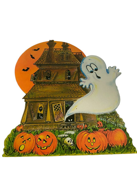 Ghost Haunted House Cut Out Vintage Halloween Decoration Cardboard