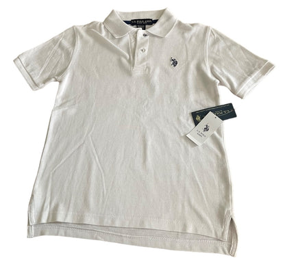 Medium (10/12) U.S. Polo Assn. Boys Cotton Blend Golf Shirt White New Short Sleeve