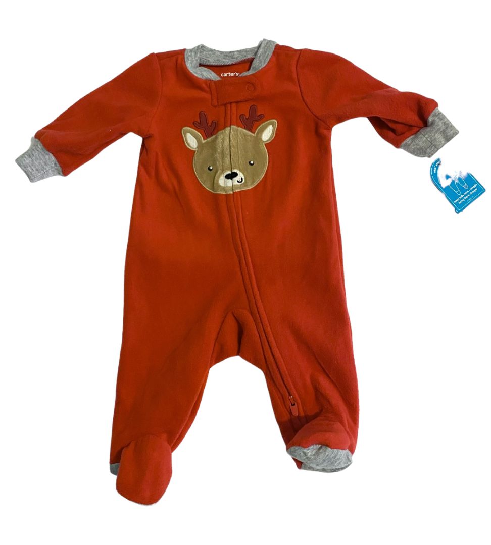 Newborn Carter's Red Reindeer Christmas Footed One Piece Fleece NWT Pajamas Pj's Footie Jammies