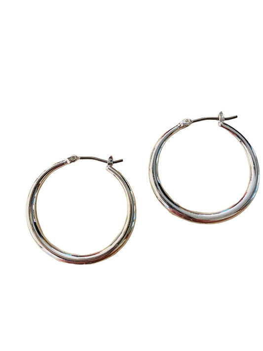 Silvertone Pierced Hoop Earrings Latchback 1.25 Inch Diameter