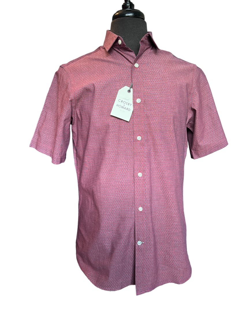 Size Medium Crosby & Howard Maroon Patterned Short Sleeve button Down Shirt NWT