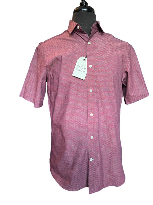 Size Medium Crosby & Howard Maroon Patterned Short Sleeve button Down Shirt NWT