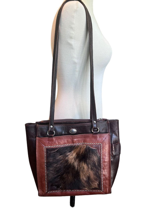 American West Cowhide Studded Leather Tote Shoulder Bag Purse