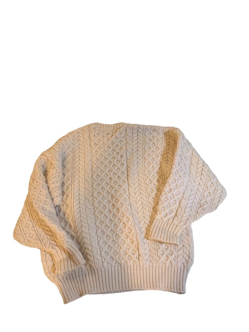 One Size British Wool Adult Unisex Cream Cable Knit 100% Wool