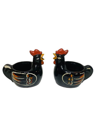 MidCentury Empress Japan Redware Rooster Creamer Sugar Set Black Pottery