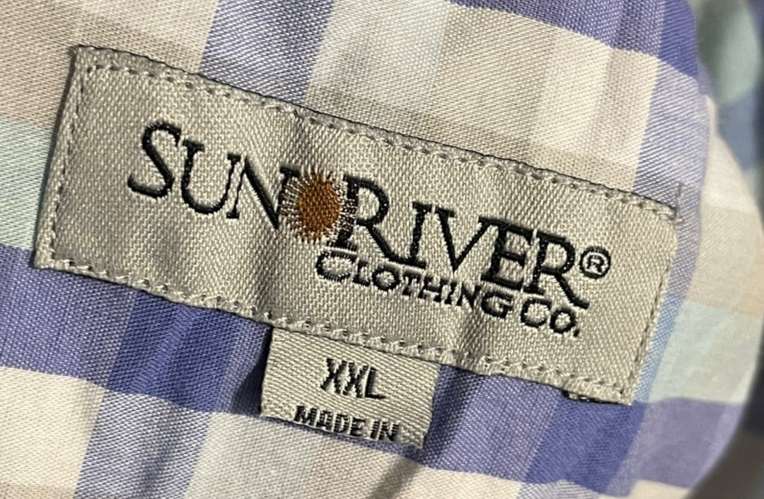 XXL Sun River Clothing Co. Short Sleeve Button Up Mens Shirt Plaid Blue