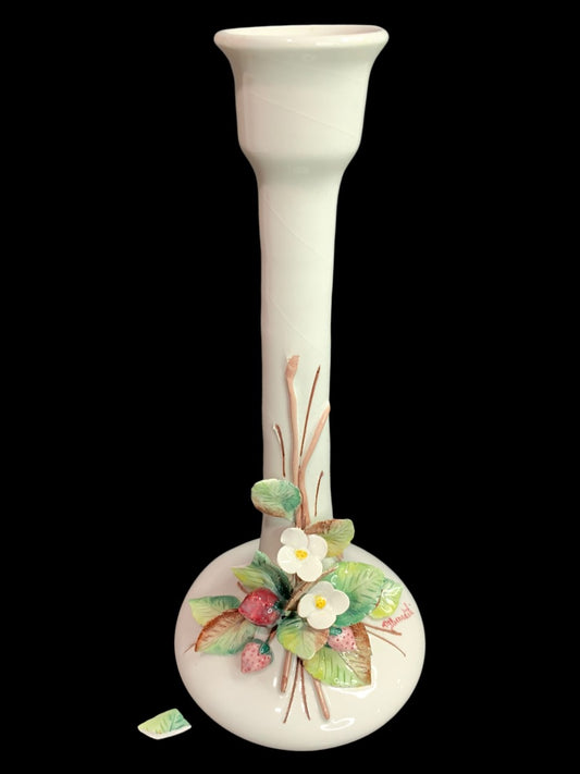 Harmony Taormina TM Benedetti Italian Candlestick Majolica Signed Strawberry