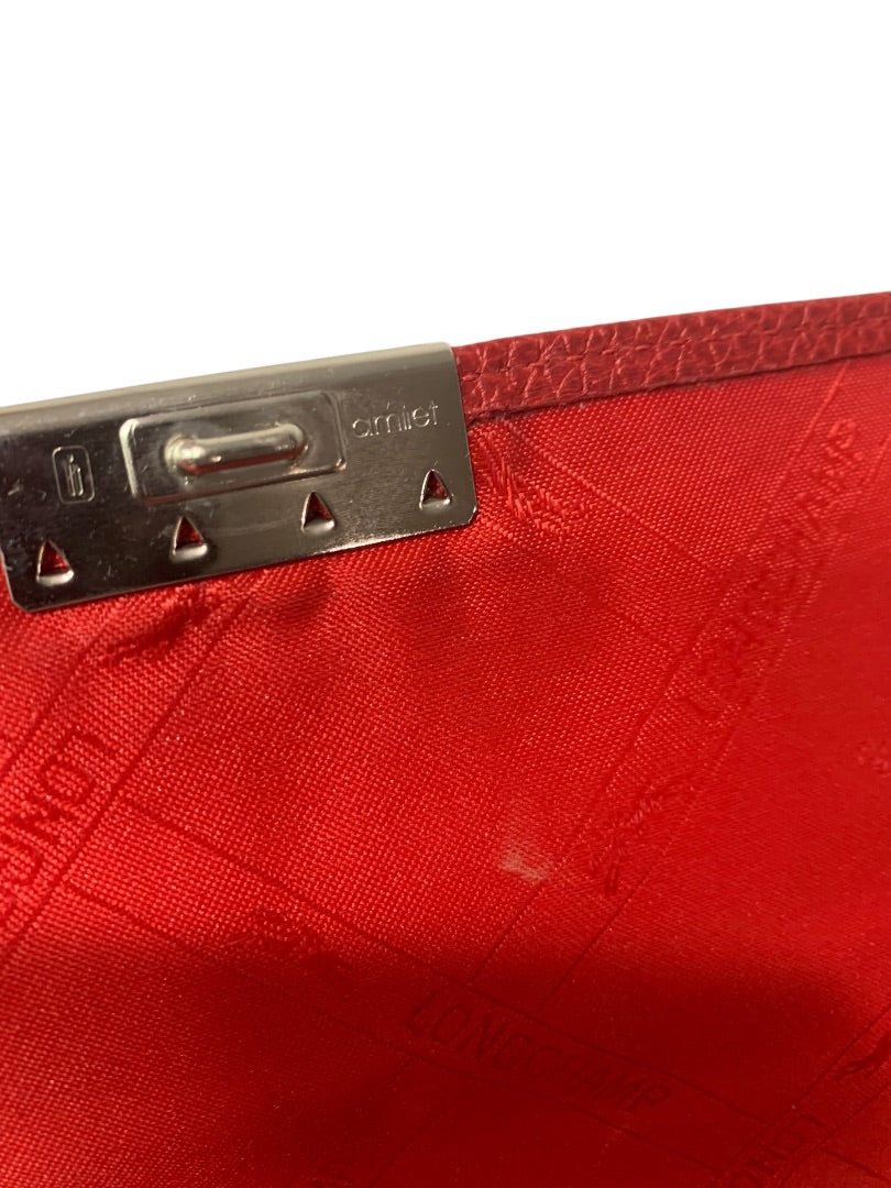 Longchamp Le Foulonne Clutch Bag Red Pebbled Leather