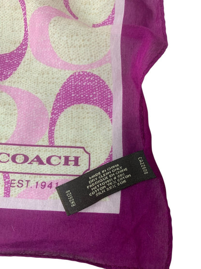 Coach Signature Purple Logo Silk Cotton Blend Scarf 26 Inch Square CA22608