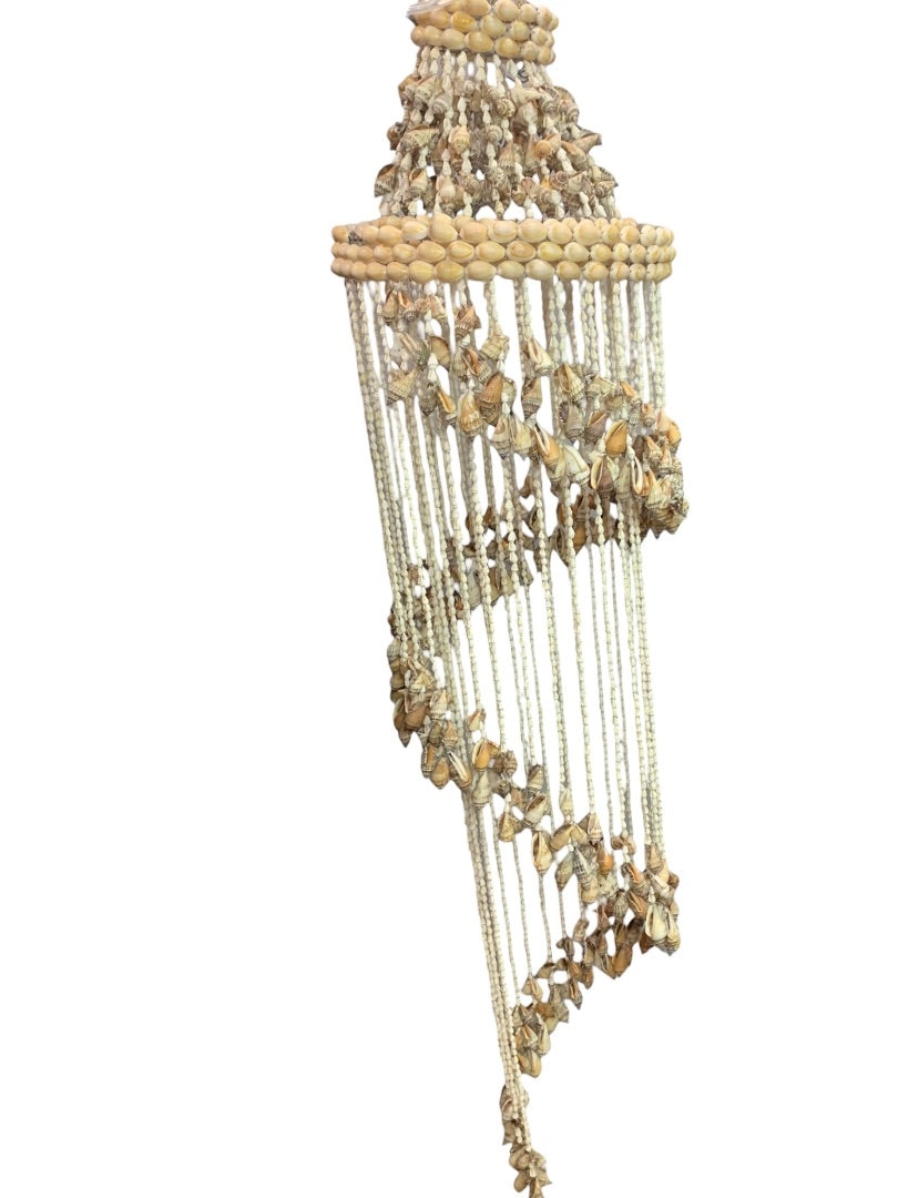 Vintage 48 Inch Seashell Windchime Chandelier Spiral Boho Coastal Chic