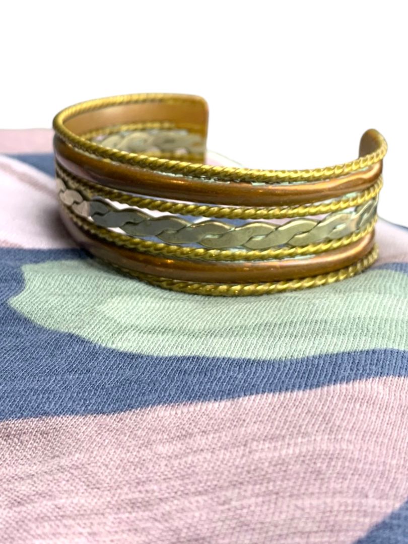 Mixed Metals Open Bangle Cuff Bracelet Textured