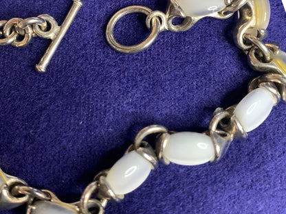 Silvertone and White Stone Bracelet Toggle Clasp 7.5 Inch