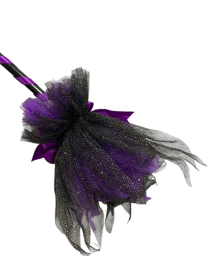 Wicked Witch Prop Broom 32 Inch Black Purple Tulle