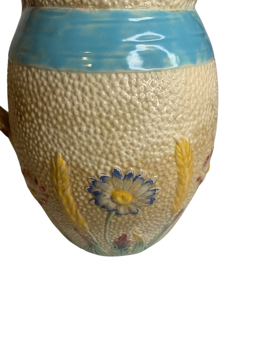 Simon Fielding Majolica Pitcher Ribbon Pattern Antique 8 Inch Wildflower Ribbon