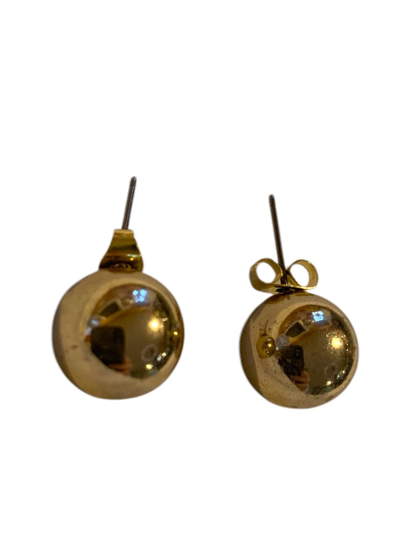 Goldtone Post Pierced Stud Earrings 12mm Ball Round Sphere