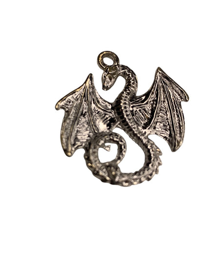 Silvertone Lightweight Plastic Dragon Pendant for Necklace 1.75"