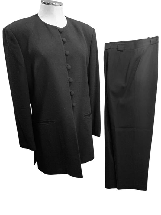 Size 12 Jones New York Womens Black Suit Worsted Wool Jacket Pants 1990s