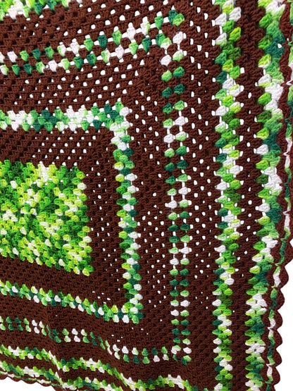 Vintage Brown Green Afghan Throw Blanket 48 Inches Square