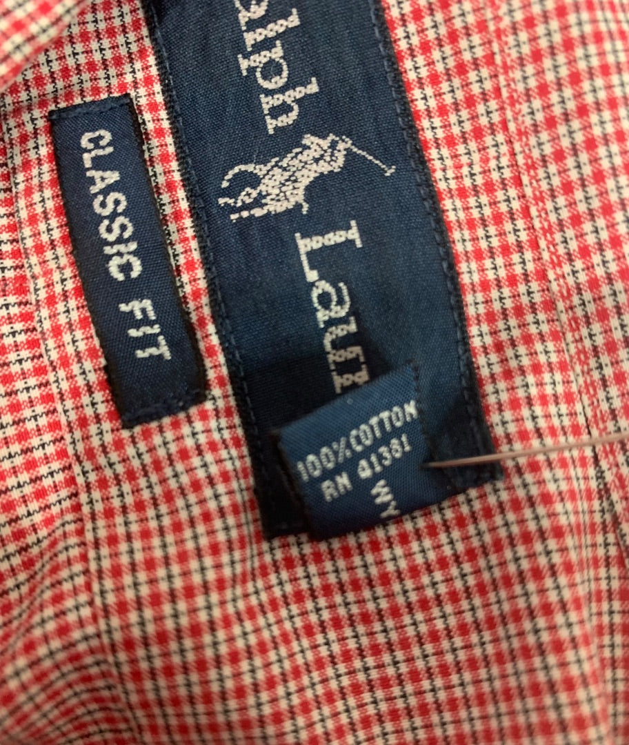 Large Ralph Lauren Mens Classic Fit Button Down Shirt Short Sleeve Red Plaid
