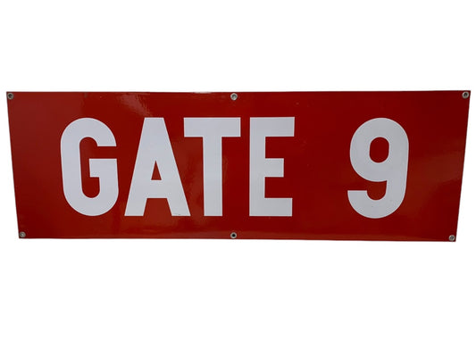Vintage Porcelain on Metal Sign "Gate 9" 35.5 x 12 Inch Heavy Gauge
