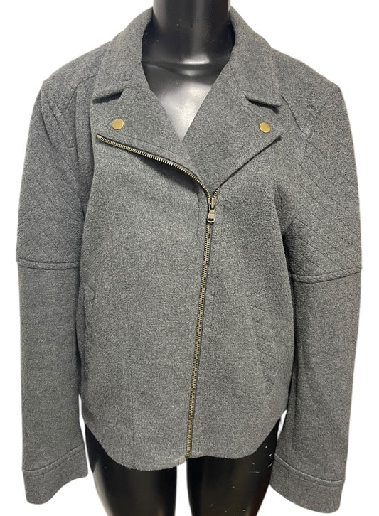 Large LOFT Womens Gray Moto Style Jacket Lined Cotton Blend